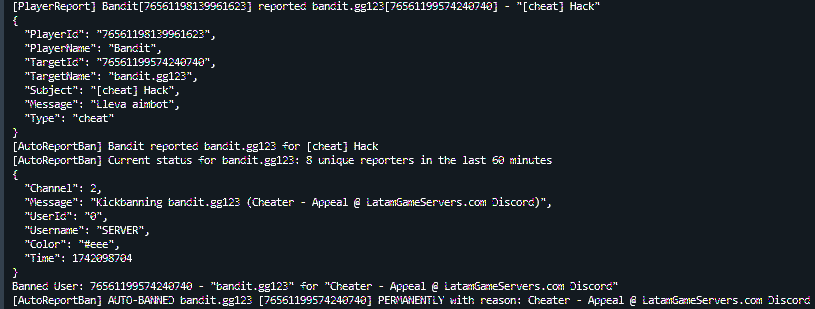 AutoReportBan plugin - Automatically bans players who receive multiple reports within a time window using Rust's native F7 report system. screenshot 1